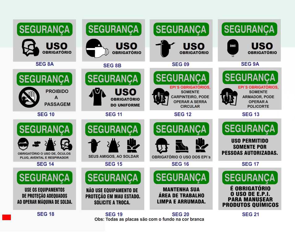 Modelos complementares de placas de segurança