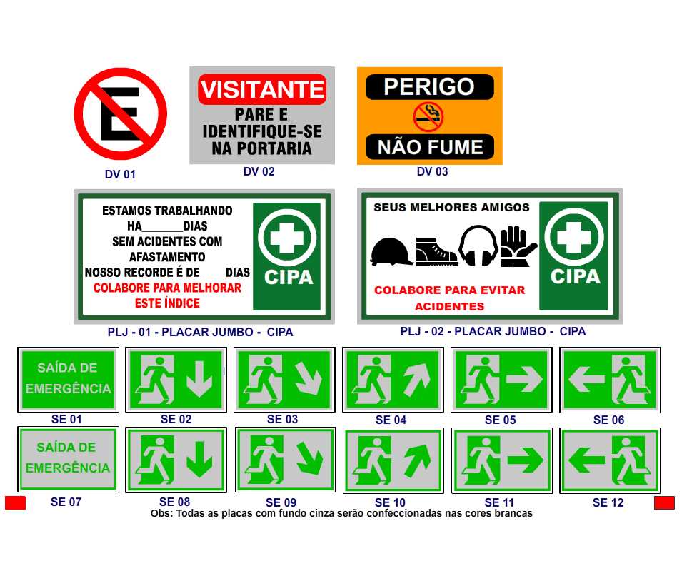 Placas de visitantes, CIPA e saída de emergência
